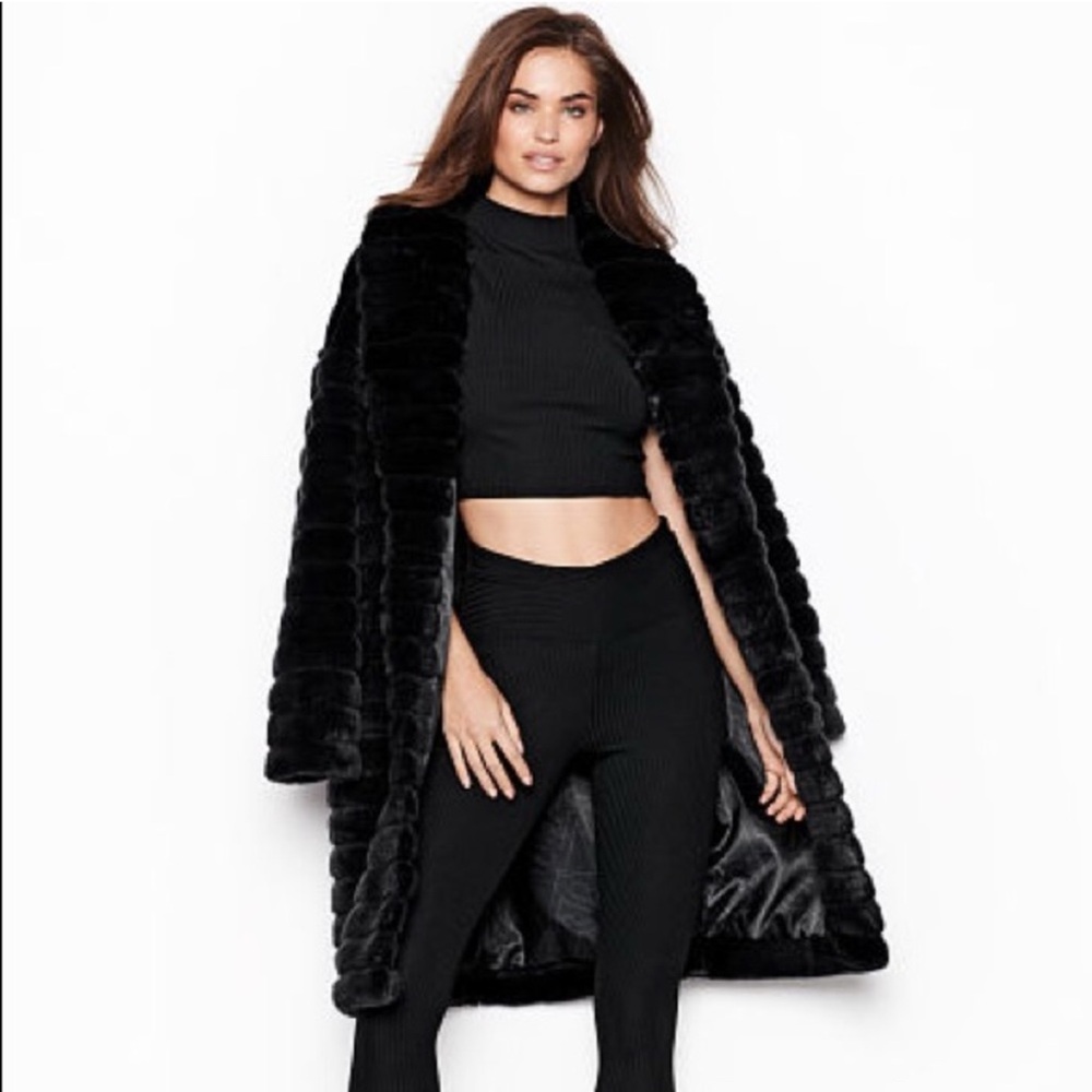 Victoria’s Secret Sport Elegant Black Faux Fur Coat